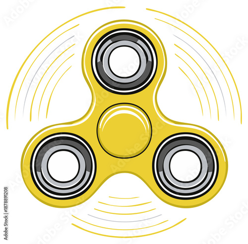 Bright Yellow Three Lobed Fidget Spinner Toy in Motion with Motion Blur Lines
