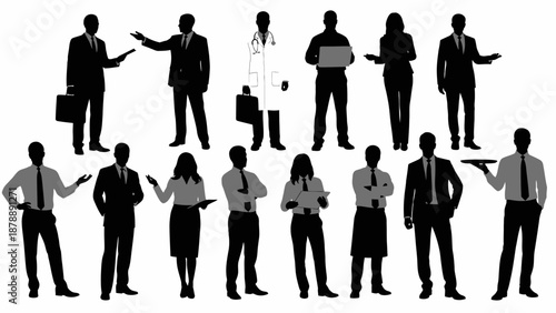 Diverse Business Professionals Silhouettes Standing and Discussing Vector Illustration