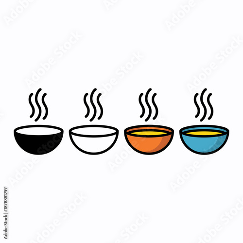 Icons of Steaming Bowls for Food and Drink on Plain Background