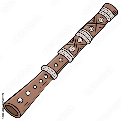 Stylized Woodwind Flute with Ornamentation for Music Performance and Cultural Expression