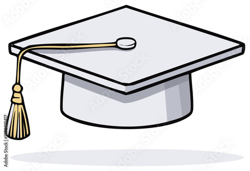 Illustration of a White Academic Graduation Cap with Golden Tassel Isolated on White Background