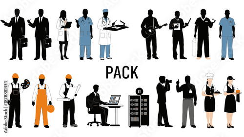 Diverse Professionals in Various Occupations Vector Illustration