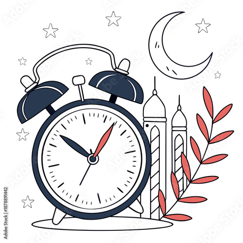 Nighttime clock with moon and stars