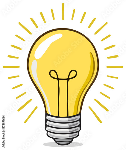 Bright Light Bulb Illustration Cartoon Style Symbolizes Idea Creativity Innovation