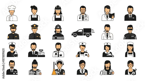 Diverse Professional Occupations Avatars Flat Design Vector Illustration