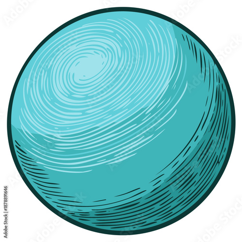 Engraved Blue Sphere with Swirling Lines Illustration