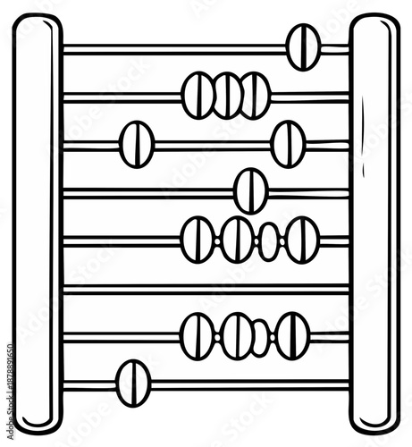 Black and white illustration of an abacus with beads for mathematical calculations