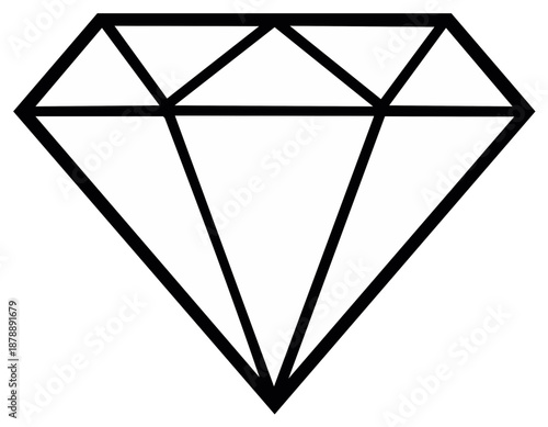 Stylized black outline of a faceted diamond showcasing sharp geometric shapes and classic brilliance