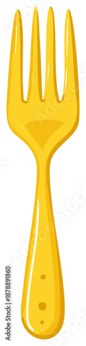 Shiny golden fork cartoon illustration for dining and kitchen