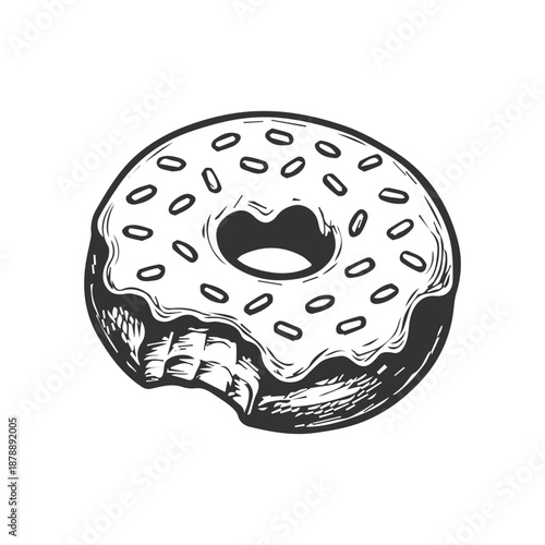 Donut with frosting and sprinkles having a bite taken