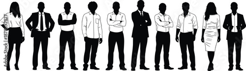 Large Group of Professional Business People Silhouettes in Horizontal Row Standing Together Representing Corporate Diversity Teamwork Leadership Success and Modern Office Workspace Employment
