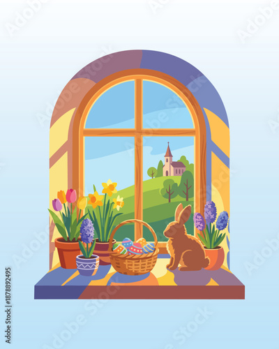 Happy Easter Modern Flat Vector Illustration for Spring Celebration
