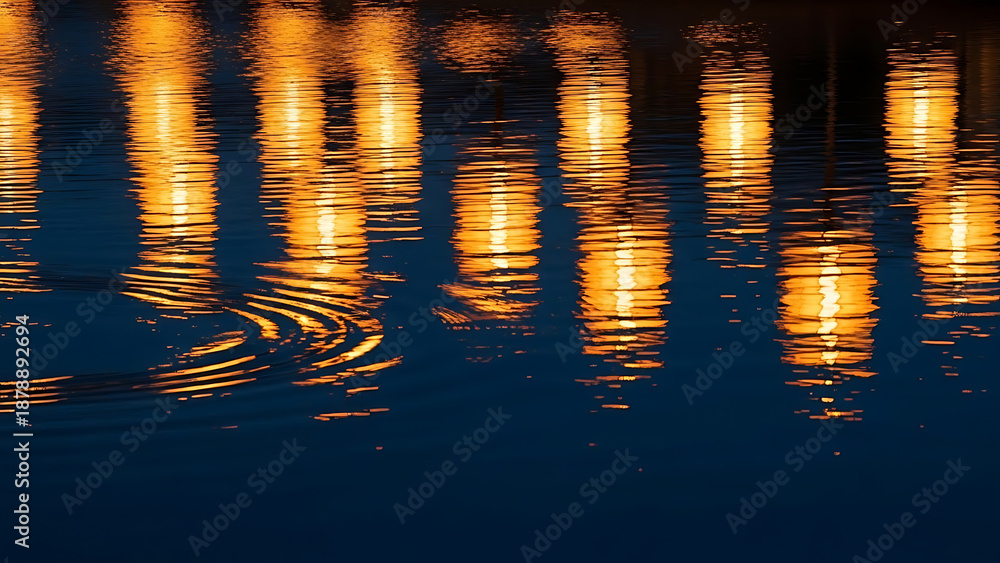 Obraz premium Floating Lanterns in a Serene Water Landscape at Night
