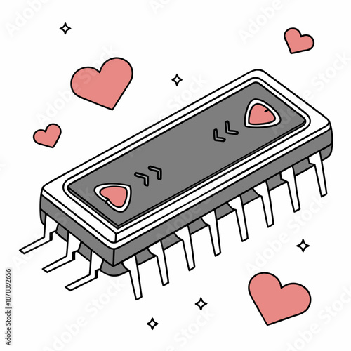 Illustrated microchip with hearts