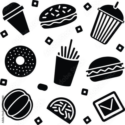 Fast food doodle pattern silhouette illustration