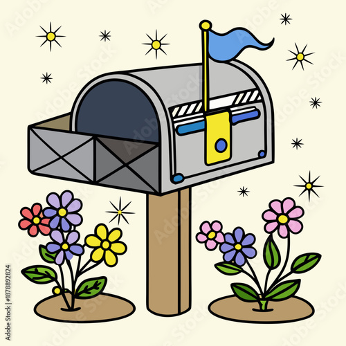 Colorful mailbox with flowers