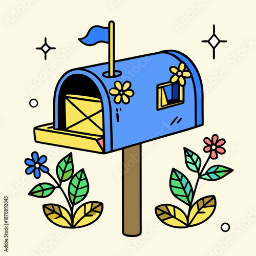 Colorful mailbox with flowers