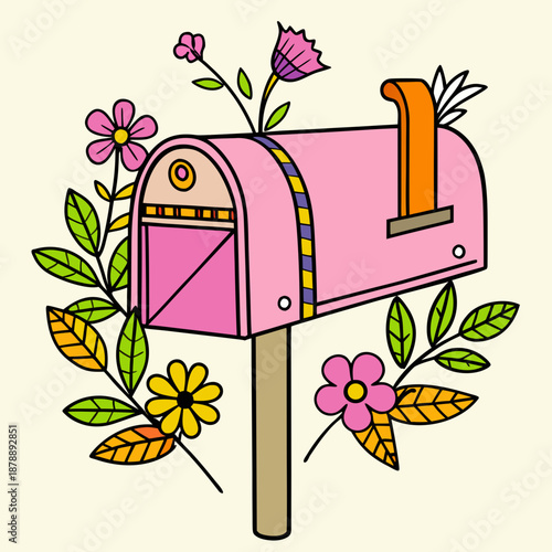 Colorful mailbox with flowers