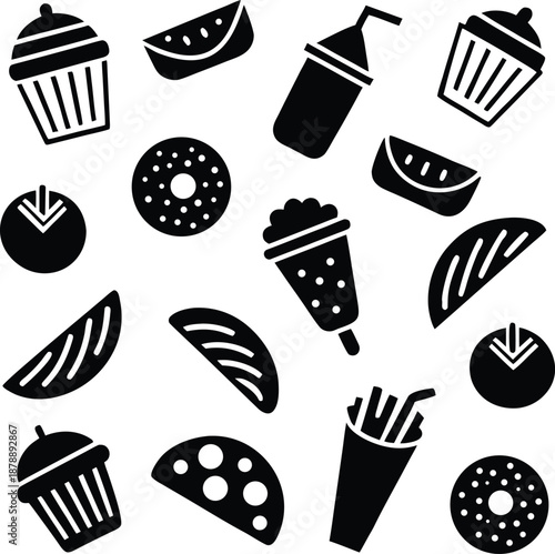 Fast food doodle pattern silhouette illustration