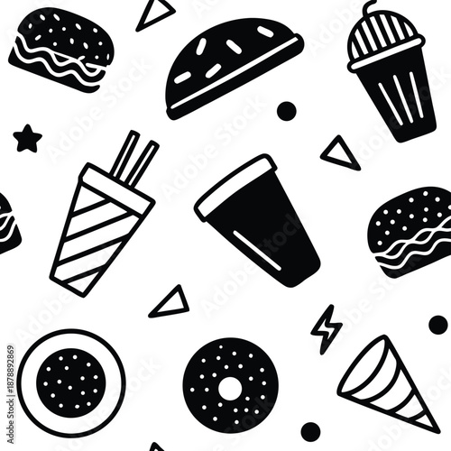 Fast food doodle pattern silhouette illustration