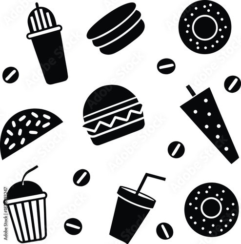 Fast food doodle pattern silhouette illustration