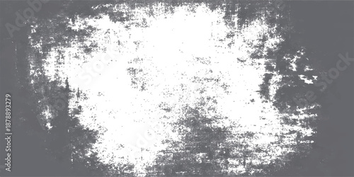 Vintage black and white abstract grunge background featuring a textured floral pattern with ink splatters and a dirty paint border on rough old paper for a decorative vector illustration design