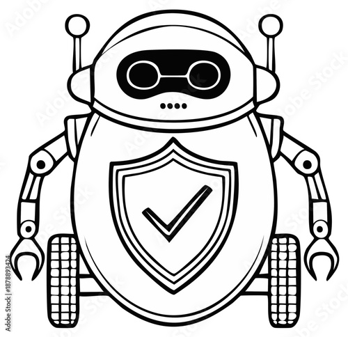 Robot with Shield: Security and Protection Concept Illustration