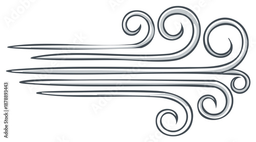 Stylized Wind Stream Illustration Depicting Air Current with Swirling Vortexes and Flowing Lines