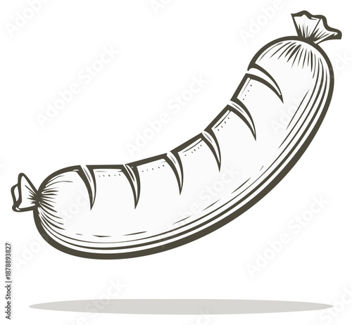 Retro illustration of cooked sausage with grill marks, culinary concept