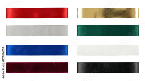 Wallpaper Mural Colorful ribbon set including satin, velvet, grosgrain, metallic, and leather textures isolated. Decorative border elements for gift wrapping and holiday design. Torontodigital.ca