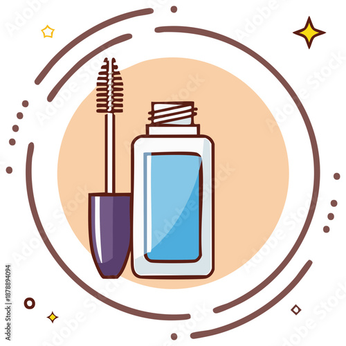 Mascara makeup product with brush applicator cosmetic cartoon icon