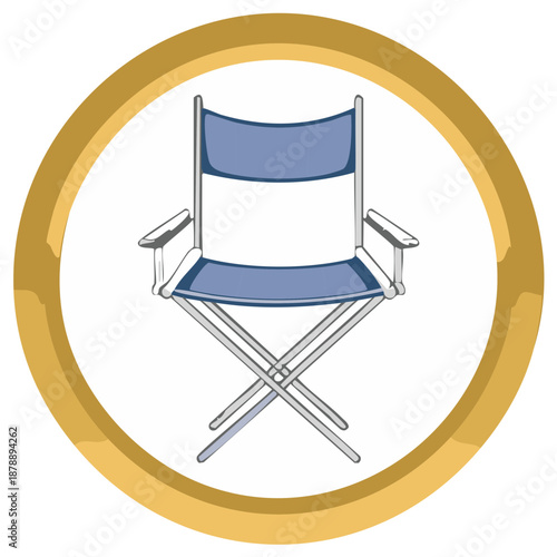 Blue film director chair vector icon in a golden circular frame