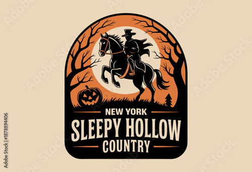 Enigmatic Horseman Galloping Through Sleepy Hollow Under a Full Moon in Vintage Halloween Vibes
