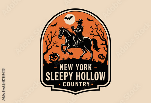 Enigmatic Horseman Galloping Through Sleepy Hollow Under a Full Moon in Vintage Halloween Vibes