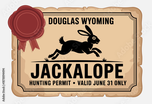 Whimsical Jackalope Hunting Permit from Douglas, Wyoming with Vintage Flair