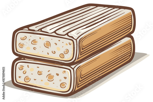 Stacked nougat bars illustration. Traditional confection with layered texture and sweet flavor.