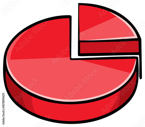 Red three dimensional pie chart illustration for business data analysis and financial statistics