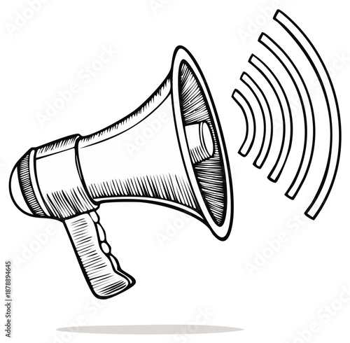 Hand Drawn Megaphone with Sound Waves Illustration for Communication or Announcement Concept
