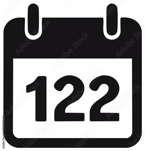 Simple black and white calendar icon displaying the number 122 day or date
