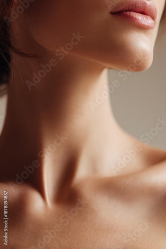 Wallpaper Mural Close-up of a woman's lips, jawline and bare neck with soft, warm lighting. Concept Close-up portrait, Lips, Jawline, Bare neck, Soft warm lighting Torontodigital.ca