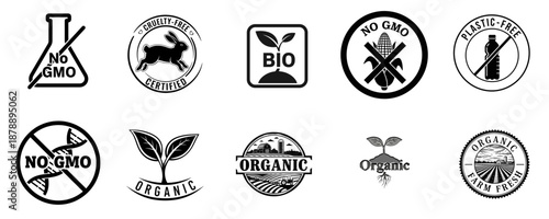 Organic and Non-GMO labels in various designs and styles  