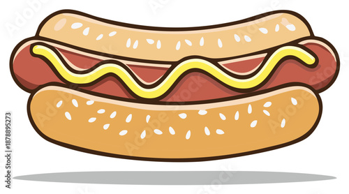 Classic Hot Dog with Mustard and Sesame Seed Bun Illustration Food Vector