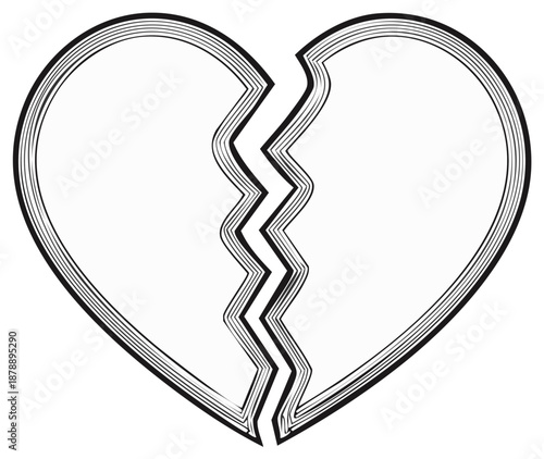 Stylized Line Art Broken Heart Symbol Representing Sadness and Separation