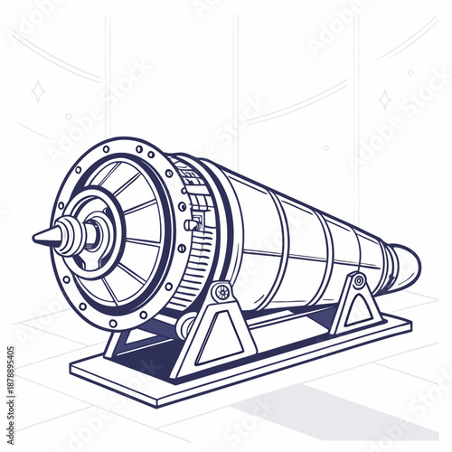 Futuristic hollow engine prototype on stand mechanic