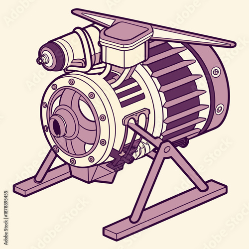 Purple drone engine with geometric purple industrial