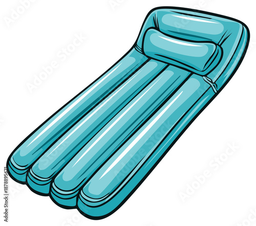 Turquoise Inflatable Pool Float with Pillow and Textured Surface