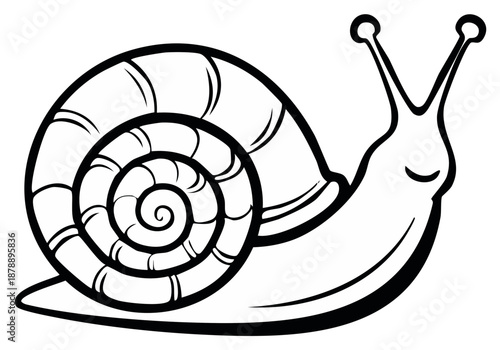 Whimsical Line Art Snail with Swirling Shell and Antennas
