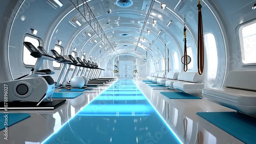 Futuristic Gym Interior Design with Advanced Workout Equipment and Modern Aesthetic