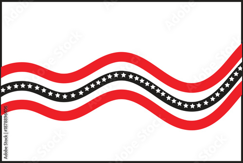 This image displays a stylized, horizontal wavy pattern against a plain white background. The design consists of three stripes: two outer red stripes and a central black stripe. The black stripe 