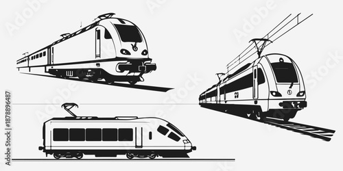 Modern Intercity electric train logo sketch illustration vector set